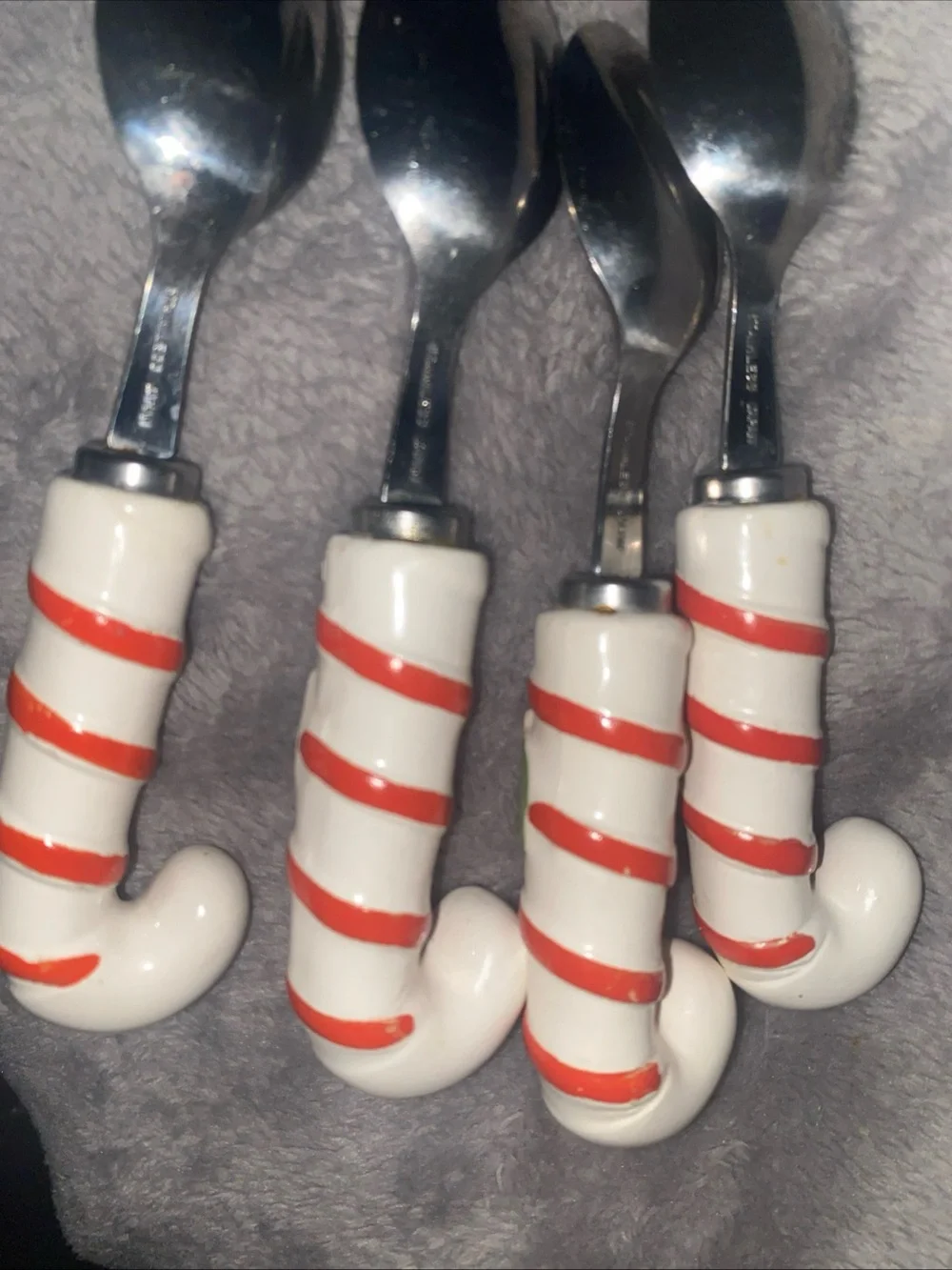 VTG Made In Japan‎ Candycane Handles Stainless Steel Condiments Spoons  Set Of 4